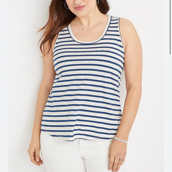 Maurices NWT 24/7 White & Blue Striped Flecked Forever Tank Top Medium Women’s - Picture 11 of 11